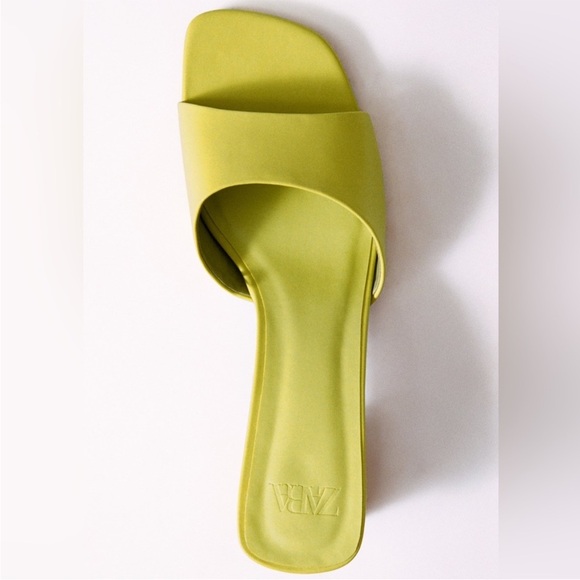 Zara KITTEN BLOCK HEELED MULES LEATHER SANDALS SLIP ON SLIPPERS GREEN 7.5 38 - Picture 5 of 17